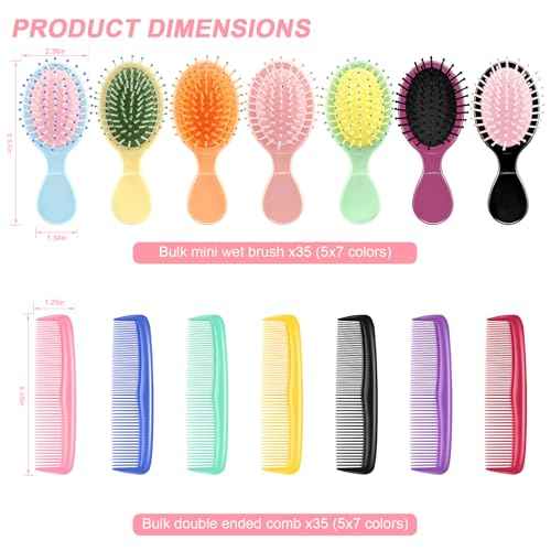HOFASON 70 Pieces Bulk Mini Wet Hair Brush & Mini Comb Set for Kids Girls Women, Bridesmaid Gifts, Spa Party Supplies, Summer Stuff, 35 Travel Small Brush for Hair 35 Fine Wide Hair Combs for Boy Men