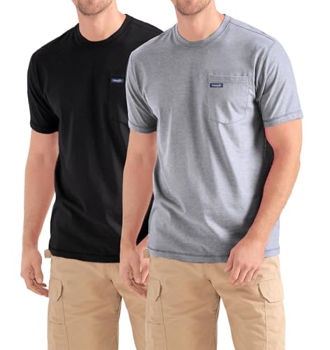 Wrangler Big & Tall Men's Cotton T-Shirts 2 Pack with Chest Pockets - 2X Tall, Black & Heather Grey