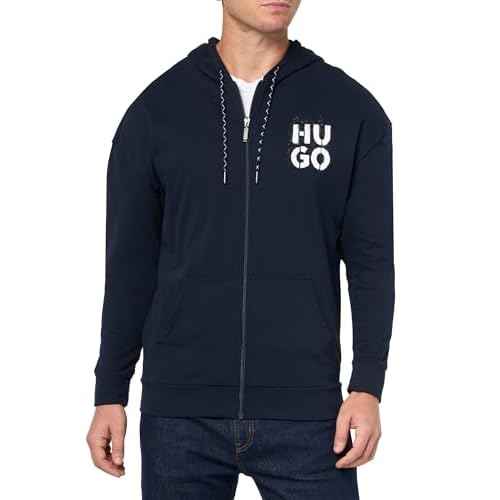 HUGO mens Stacked Logo Cotton Blend Zip Up Hooded Sweatshirt
