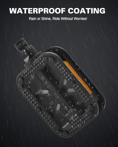 9/16 Inch Bike Pedals with Reflectors Waterproof Bicycle Pedals for Mountain Road & Electric Bikes