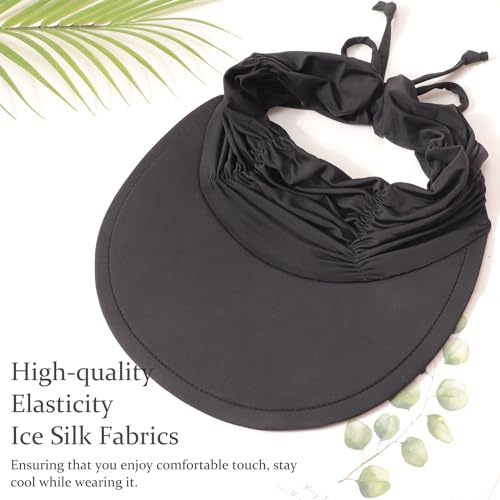 Women Visor Sun Hat - Black, Foldable Wide Brim UPF 50+ UV Protection