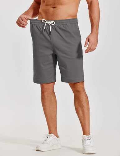 Men's Casual Shorts Cotton Elastic Waist Drawstring Beach Shorts - Medium Dark Grey