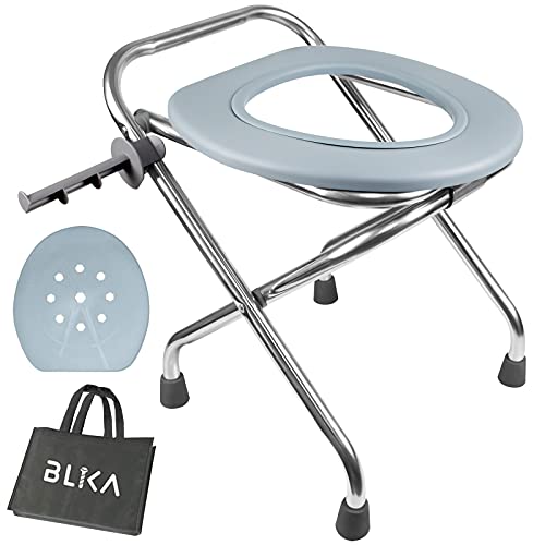 Portable Camping Toilet Seat 16-Inch Stainless Steel Foldable Travel Toilet for Adults