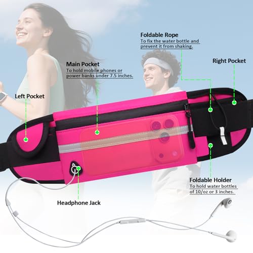 Pink Water Bottle Running Belt with Water Bottle Holder for Women Girls Kids Plus Size Fitness