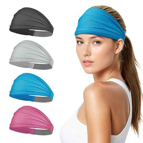 Sukeen Wide Headbands for Women, Instant Cooling Elastic Non-Slip Workout Headbands, Moisture-Wicking Sports Sweatbands for Gym, Yoga, Running, Fitness