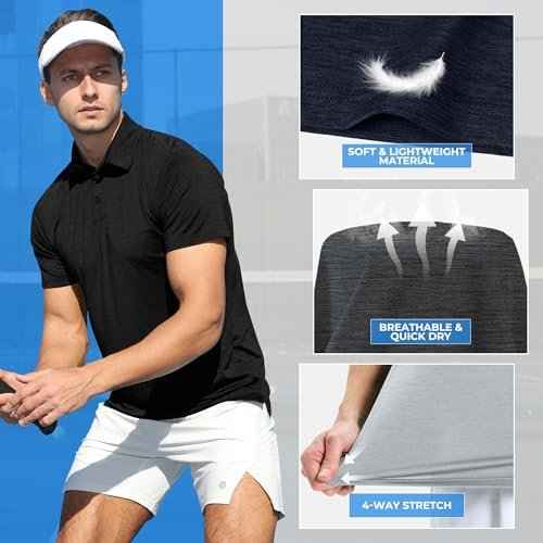 3 Pack Polo Shirts for Men - Quick Dry Moisture Wicking Performance Golf Shirts Black Short Sleeve for Work Athletic