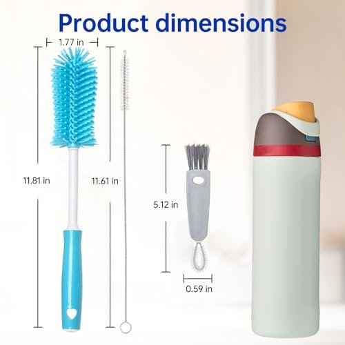 3 Pack Water Bottle Cleaner Brush Set - for Owala Cleaning Kit, Long Handle Silicone Bottle Brush Soft Touch No Scratch, Straw Cleaner Brush, 3 in 1 Multipurpose Cup Cleaner Kit for Owala Accessories