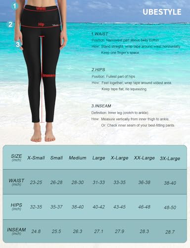 Women's High Waist Rash Guard Leggings UPF 50+ Swim Pants Medium Black