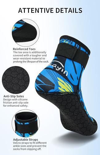 Blue 3mm Neoprene Diving Socks for Men Women Anti-Slip Thermal Wetsuit Socks