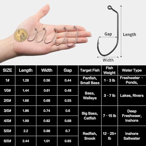 FishTrip 2/0 50pcs Long Shank Aberdeen Fishing Hooks - V Shaped Jig