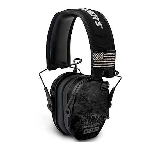 Walkers Razor Patriot Series Hi-Gain Omnidirectional Microphone Adjustable Range Shooting Hunting Hearing Protection Electronic Earmuffs (Kryptek Camo) (2-Pack)