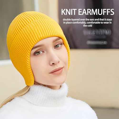 Winter Beanie Hats for Men Outdoor Stretchy Knit Ski Caps with Earflap Windproof