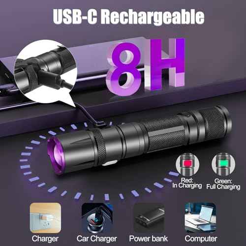 Blacklight Flashlight, 2 Pack UV Flashlight Rechargeable, Small Pure Ultraviolet Light Long Lasting, Powerful Fluorescent Detector for Dog Urine Stains,Scorpions,Hornworm,Glow Paint