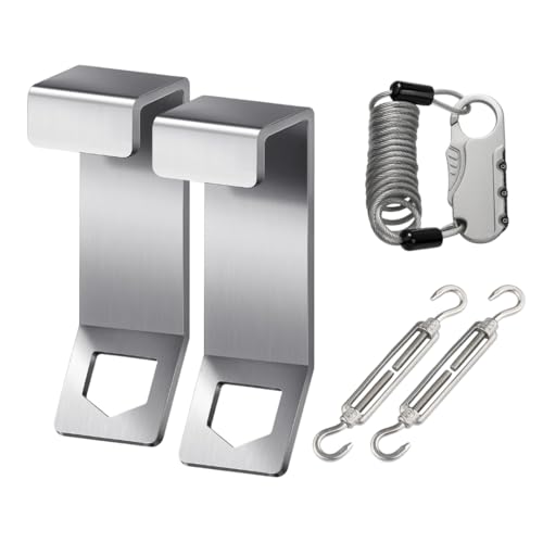 Silver 2-Pack Cooler Lock Brackets with Retractable Cable & Turnbuckle - Heavy Duty Stainless Steel Security Kit for Yeti/RTIC Coolers