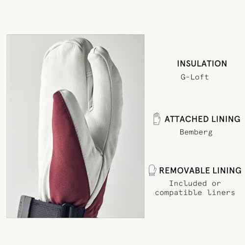 Hestra Women's Heli Ski Female Glove, 3-Finger Leather Snow Glove for Skiing, Snowboarding and Mountaineering