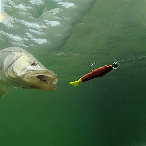 Green Fishing Jig Heads with 3D Eyes - 1/8oz Hook #1 for Saltwater & Freshwater