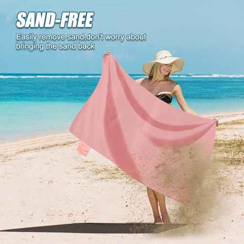 Odoland Beach Blanket Picnic Blanket, 43.3" x 27.5" SandProof Waterproof Outdoor Pocket Blanket with Portable Bag, Foldable Lightweight Sand Free Beach Mat for 1 People Hiking, Camping, Travel, Pink