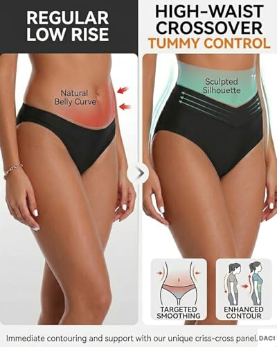 Women High Waisted Cross Front V Cut Bikini Bottoms - Medium Black