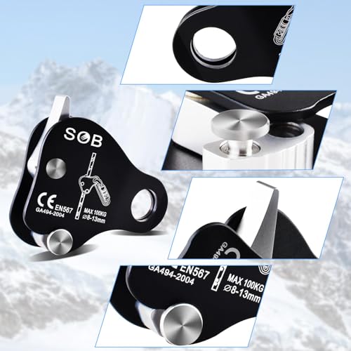 Climbing Descender Ascender Self-Locking Fall Protection Device Black 100kg