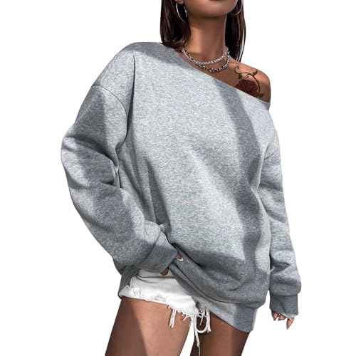 Remidoo Womens Off Shoulder Sweatshirt Drop Shoulder Oversized Long Sleeve Pullover Top
