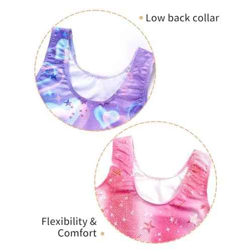 2 Pack Leotard for Girls Gymnastics Sparkly Tumbling Unitards with Shorts Sleeveless One Piece Biketards