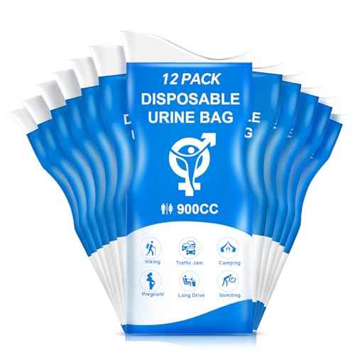 Urine Bag, 12PCS Disposable Pee Bags for Travel for Women Men, 900ML Emergency Urinal Bag and Vomit Bag, Portable Unisex Urinal Bags for Camping, Hiking, Traffic Jams, Pregnant, Patient, Kids