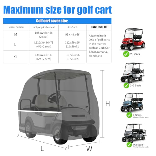 L-Fit Waterproof Golf Cart Cover for 2+2/4 Passenger Carts - Heavy Duty Windproof