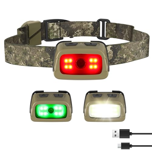 Camo Rechargeable Headlamp with Red, Green & White Light - 350LM, 7 Modes