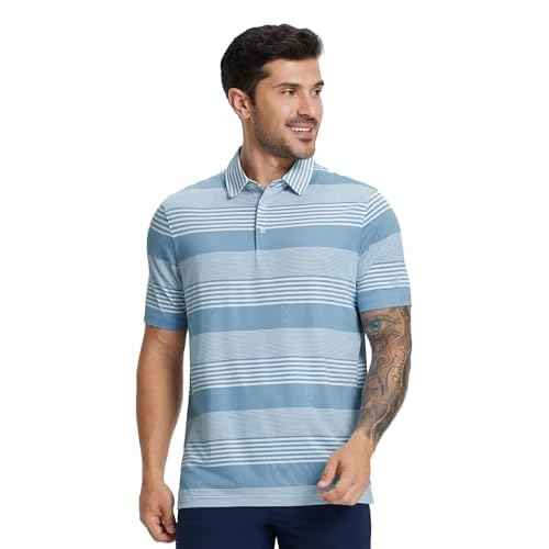 MICHEL ROUEN Mens Polo Shirts Heather Jacquard/Print/Striped Performance Moisture-Wicking Casual Collared Golf Shirts for Men