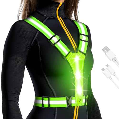 LED Reflective Running Vest - Light Up With 3 Modes, Rechargeable Night Gear for Runners - Safety Belt for Women Men