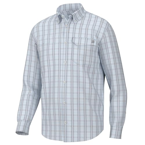 HUK Mens Tide Point Pattern Long Sleeve Shirt, Fishing Button Down