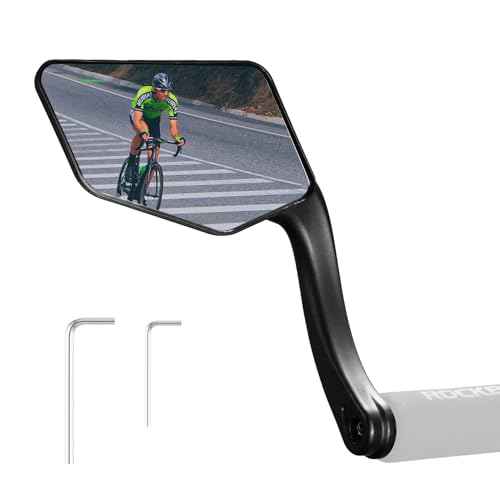 ROCKBROS Bike Mirror Handlebar Mount Bar End Mirror, 360¡Æ Adjustable Bicycle Mirrors for Handlebars, HD Automotive Grade Glass, Scratch-Resistant for E-Bike, MTB, and Electric Bicycles Left
