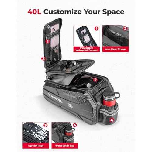 KEMIMOTO Bike Bag 40L EVA Hard Shell, Upgraded Ebike Rear Rack Bag with Waterproof Cover, Bicycle Trunk with Multi-layer Insulation for Commuter Travel Outdoor