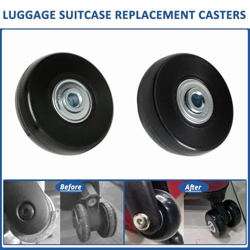 50mm Set of 4 Luggage Suitcase Replacement Wheels - Swivel Rubber Casters with Axles