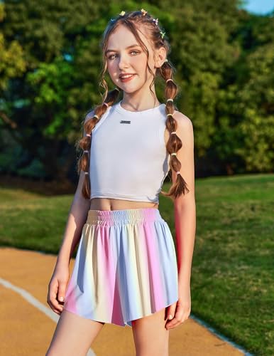 Rainbow Girls Butterfly Shorts with Pockets 2-in-1 Skorts for 9-10 Years