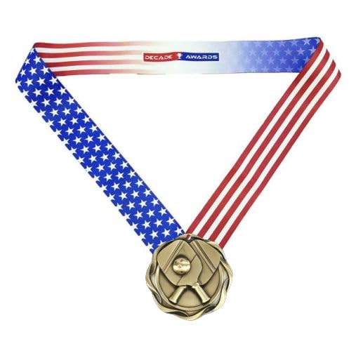 Decade Awards Pickleball Fusion Medal- Gold | Pickle Ball Medal with Stars & Stripes Ribbon - 3 Inch Wide (Gold-SSNB)