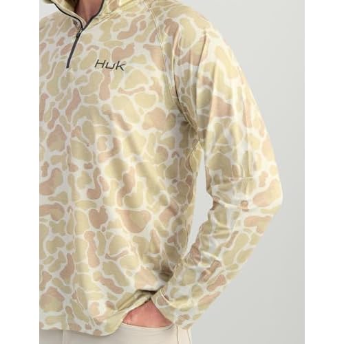 HUK Mens Airweight 1/4 Zip, Lightweight Performance Long Sleeve Pullover with UPF Sun Protection, Sand, Small