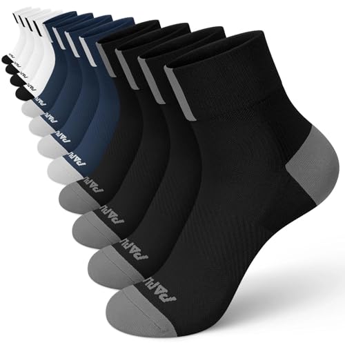 Ankle Compression Socks for Women 6 Pairs - Large X-Large, Black White Navy Running Socks with Arch Support