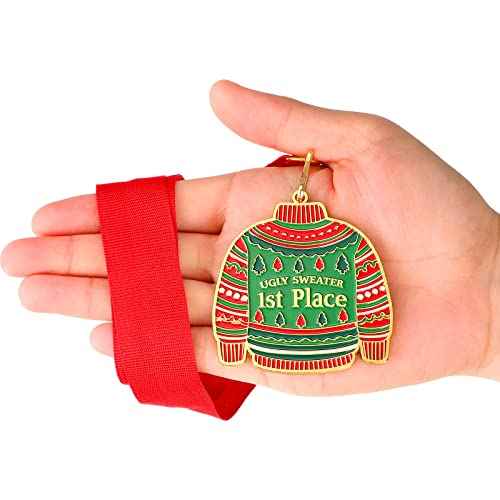 Haull Christmas Ugly Sweater Award Medals 2025, 1st 2nd 3rd Place Ugly Sweater Contest Trophy Prizes Necklace Jewelry for Holidays Christmas Tree Ornament Xmas Party Decorations Supplies