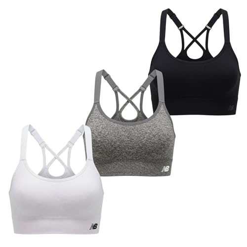 Large Seamless Sports Bra 3 Pack for Women - White Black Gray - Wirefree Athletic Bralette for Yoga and Training