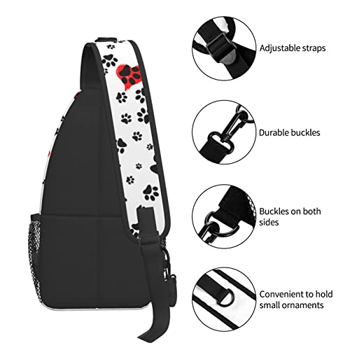 Dog Paws Print Crossbody Sling Bag for Men Women Black Lightweight Small Daypack