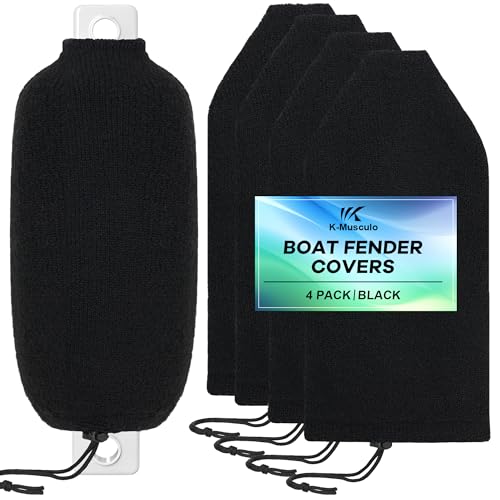 Boat Fender Covers 4-Pack - Black 5x16 Inch Marine Bumper Sleeves, Heavy-Duty Shock Absorbent & UV Resistant