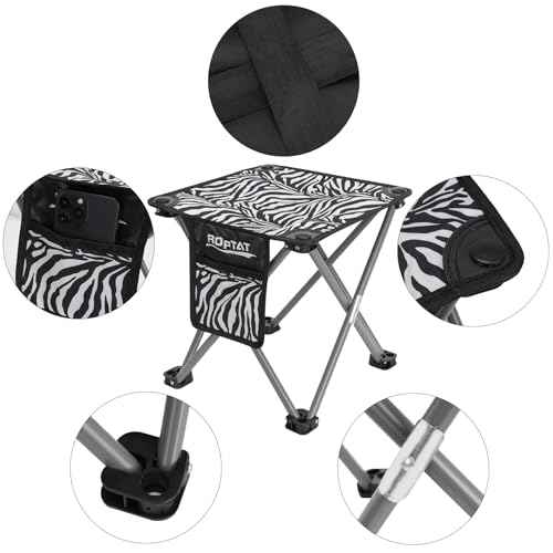 Roptat Camping Stool,Portable Folding Compact Lightweight Stool Seat for Camping Fishing Hiking Gardening Outdoor Walking Backpacking Travelling and Beach with Carry Bag (Zebra)