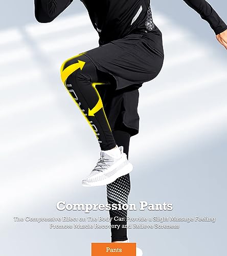 Men's Workout Sets with Compression Shirt, Pants, Hoodie & Jacket - Large / E