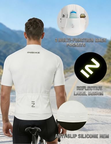 Men's Cycling Jersey Set Large White Reflective Breathable Quick-Dry Bib Shorts