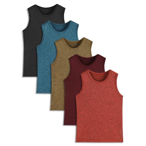 Kids Athletic Tank Tops 4-5T Pack of 5 Boys Sleeveless Sports Shirts - Yellow, Red, Orange, Blue, Black