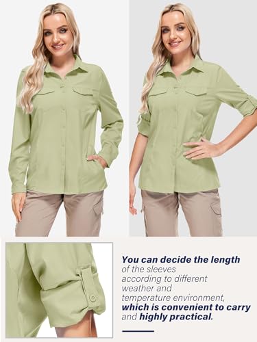 Women UPF 50+ Safari Sun Protection Shirt Khaki XX-Large Quick Dry Outdoor Hiking Travel