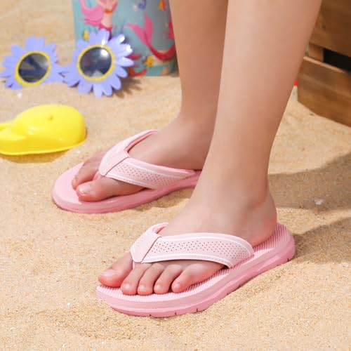 Kids Flip Flops Girls Boys Sandals Summer Beach Non-Slip Outdoor Indoor - Pink, 6 Big Kid