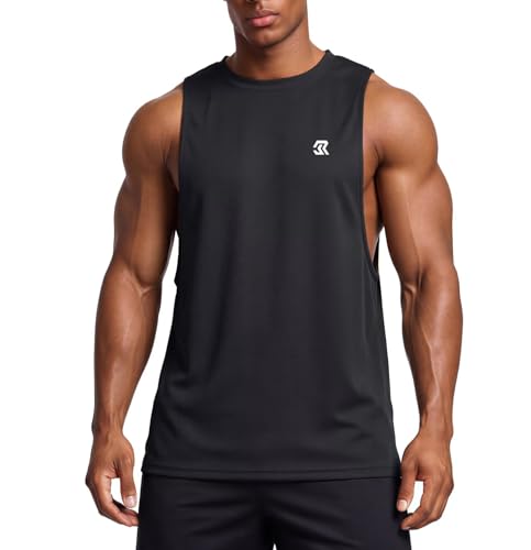 Men's Workout Tank Top Gym Bodybuilding Sleeveless Shirt - Medium Black