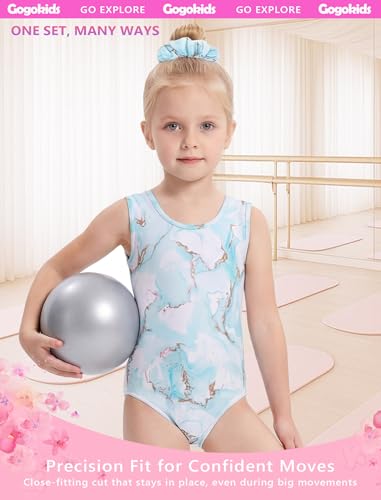 Girls Gymnastics Leotard Set with Crop Top and Shorts - 6-7 Years, Blue Marble